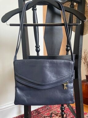 Ruth Saltz Navy Blue Leather Shoulder Bag
